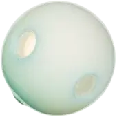 Bocci 28 pendant lamp, opaque blue glass, spherical form with two recessed illuminated circular details.